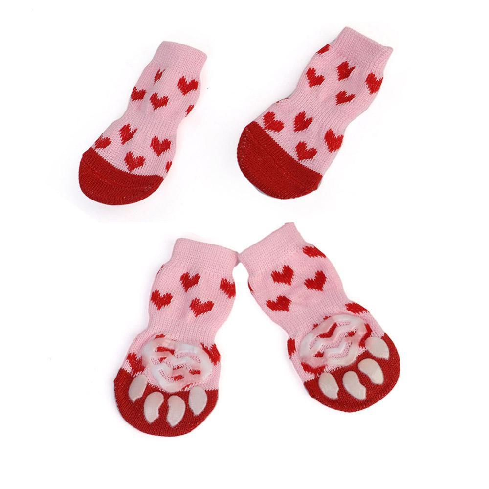 4Pcs Warm Puppy Dog Shoes Soft Pet Knits Socks Cute Cartoon Anti Slip Skid Socks For Small Dogs Breathable Pet Products S/M/L