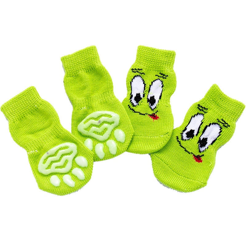 4Pcs Warm Puppy Dog Shoes Soft Pet Knits Socks Cute Cartoon Anti Slip Skid Socks For Small Dogs Breathable Pet Products S/M/L
