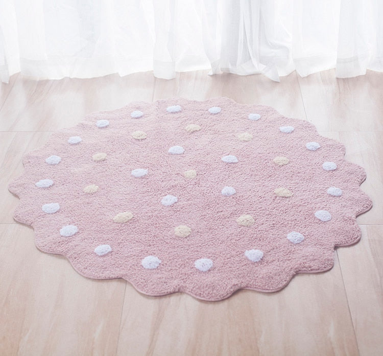 Round Rug Nordic Dots Mats Cotton Floor Mat Soft Pink Rugs Baby Girl Play Area Children Kids Bedroom Living Room Decorative