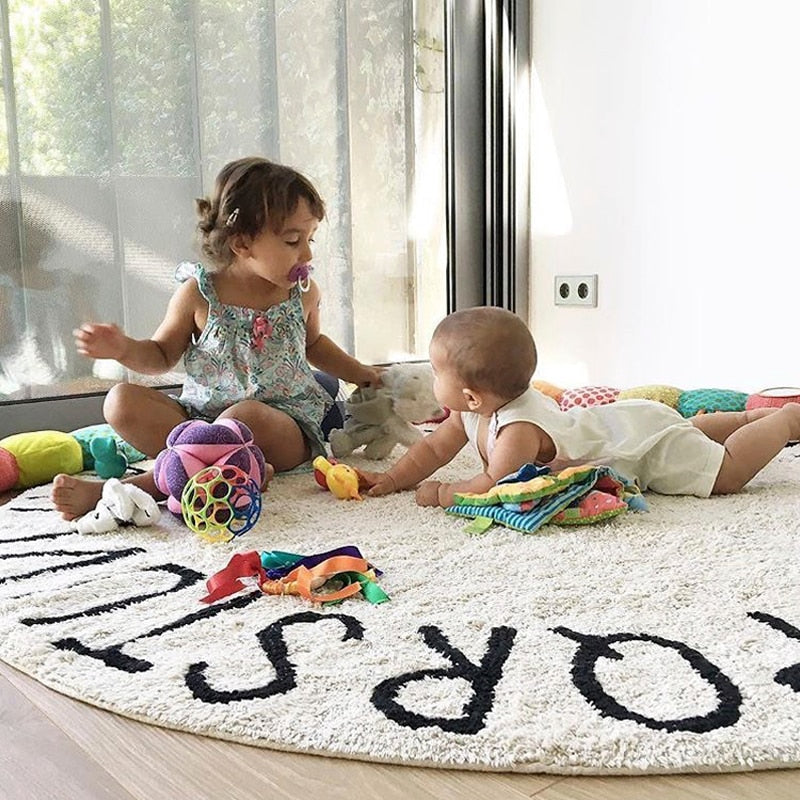 Letters Rug Round Cotton Mat Soft Pink Rugs Baby Pet Game Play Area Carpet Kids Bedroom Decorative Baby Photography Accessories