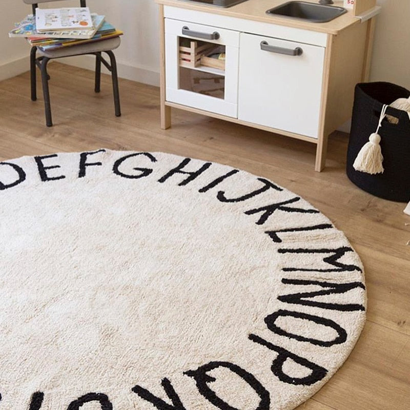 Letters Rug Round Cotton Mat Soft Pink Rugs Baby Pet Game Play Area Carpet Kids Bedroom Decorative Baby Photography Accessories