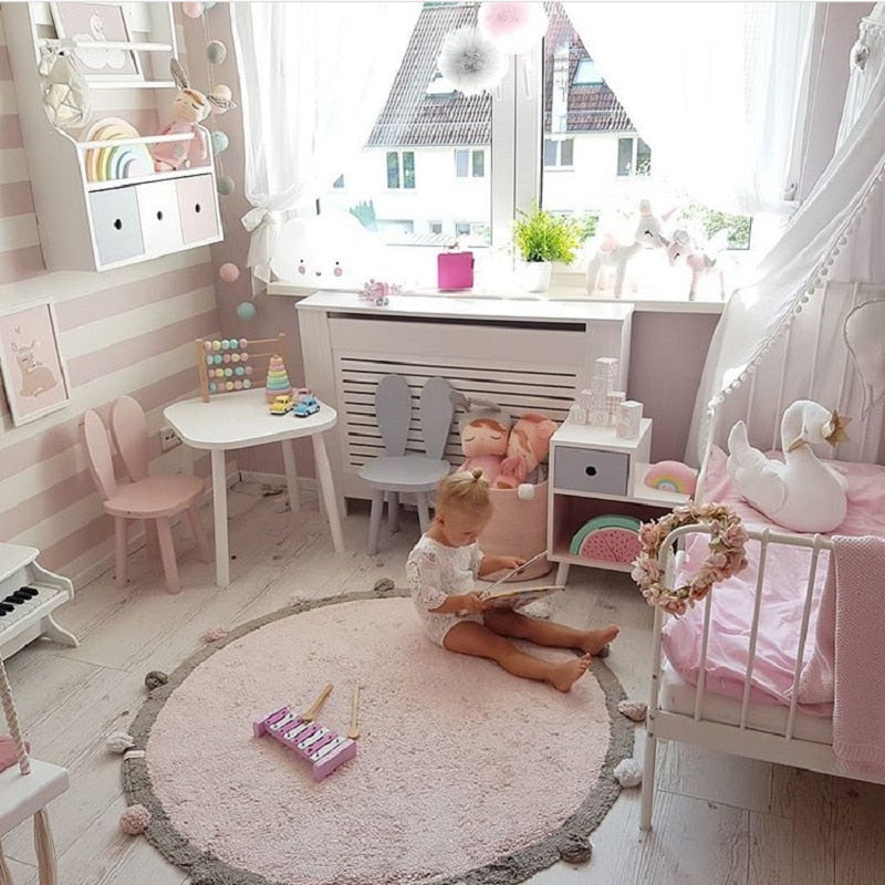 Round Rug Tapete Infantil Nordic Soft Cotton Fluffy Floor Foot Mat Kilim Baby Kids Bedroom Home Living Room Nursery Warm Decor