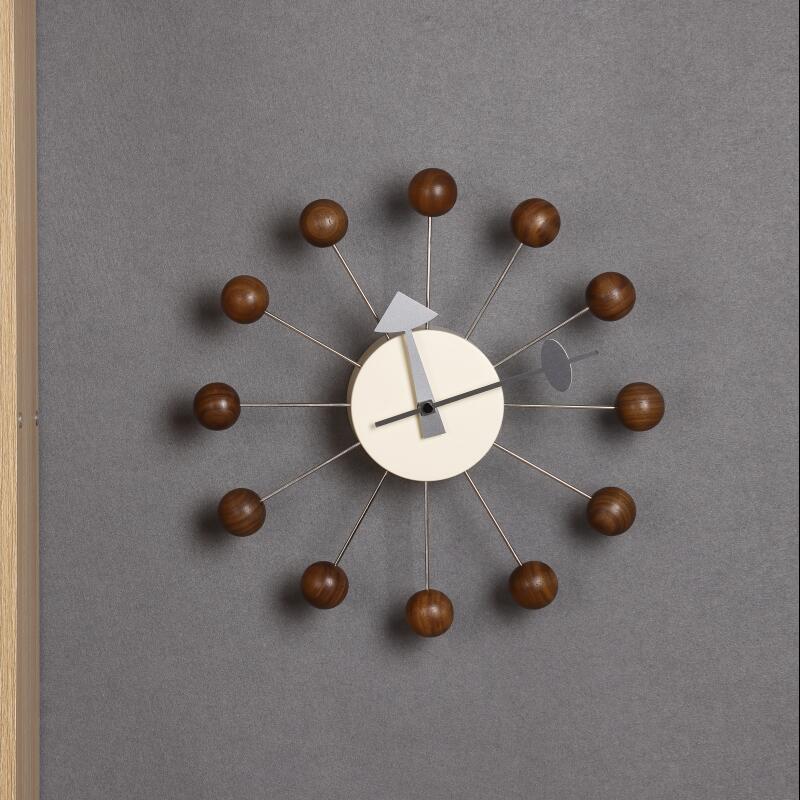 Quiet Round Ball Wood Wall Clock Home Decor Modern Design 3D Clocks for Living Room Decoration Accessories with Import Movement