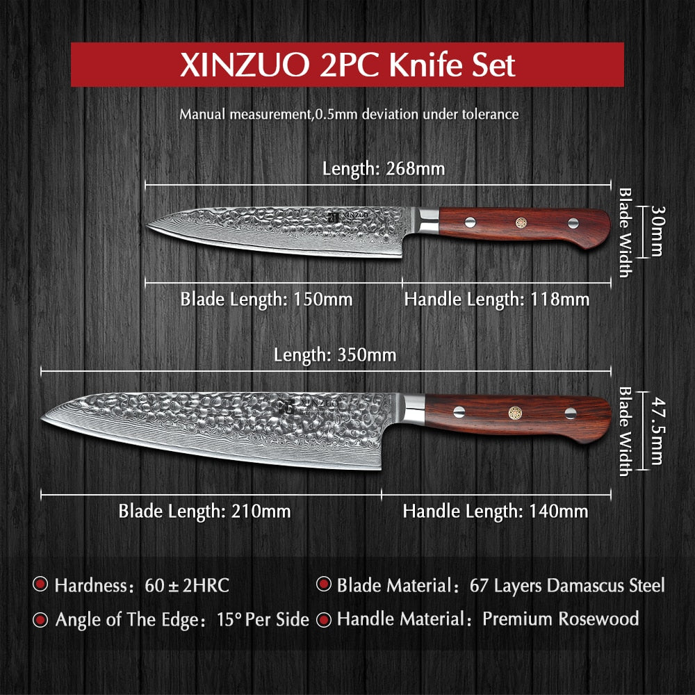 2PC Kitchen Knife Set Damascus Steel Knives Tools Paring Utility Santoku Chef Slicing Bread Kitchen Accessories Tools